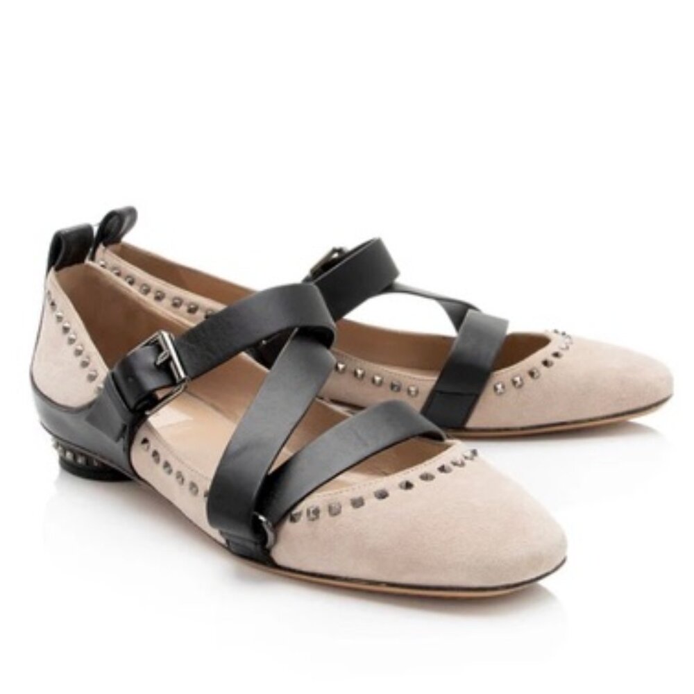 Valentino Ballerina size 38, black leather, nude suede and silver studs.